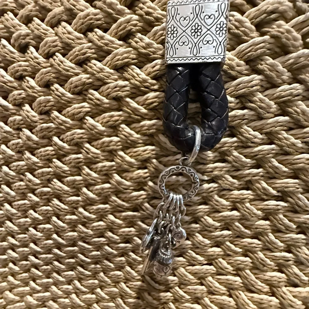 Brighton Tote Woven Jute Braided Leather Handles & Charms - Picture 10 of 11